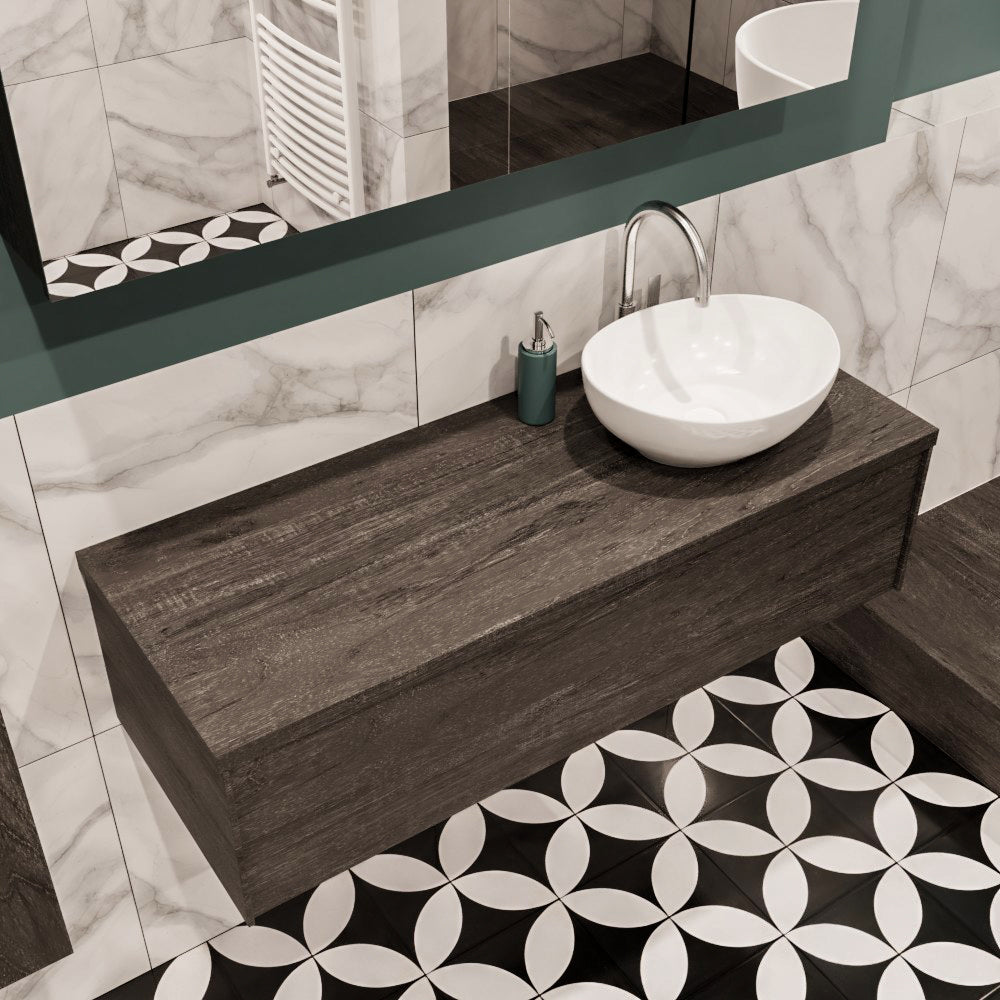 MONDIAZ LUSH 120 badmeubel dark brown 1 lades wastafel BARCO rechts 1 kraangat