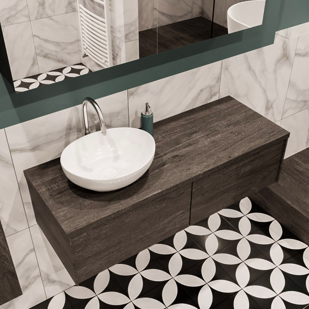 MONDIAZ LUSH 120 badmeubel dark brown 2 lades wastafel BARCO links 1 kraangat