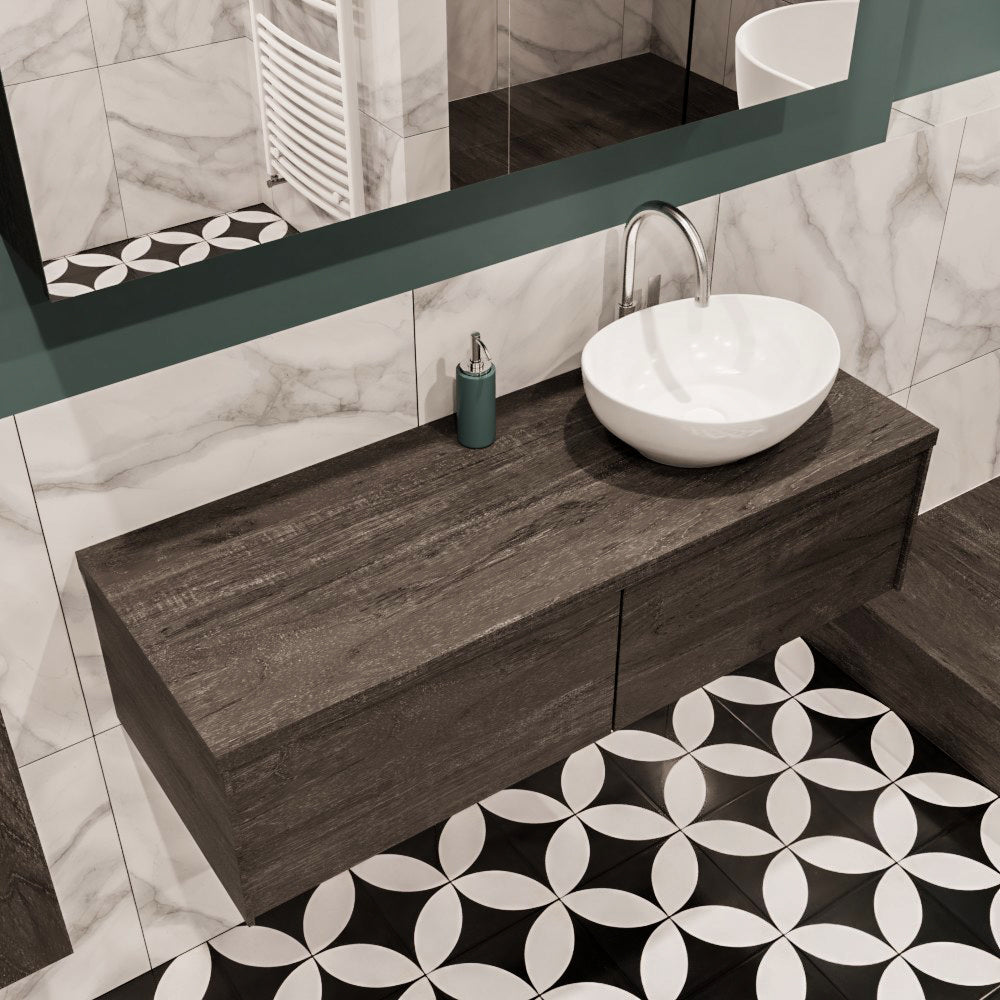 MONDIAZ LUSH 120 badmeubel dark brown 2 lades wastafel BARCO rechts 1 kraangat