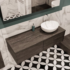 MONDIAZ LUSH 120 badmeubel dark brown 2 lades wastafel BARCO rechts 1 kraangat