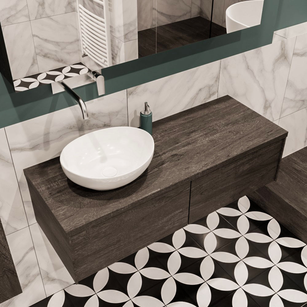 MONDIAZ LUSH 120 badmeubel dark brown 2 lades BARCO links geen kraangat