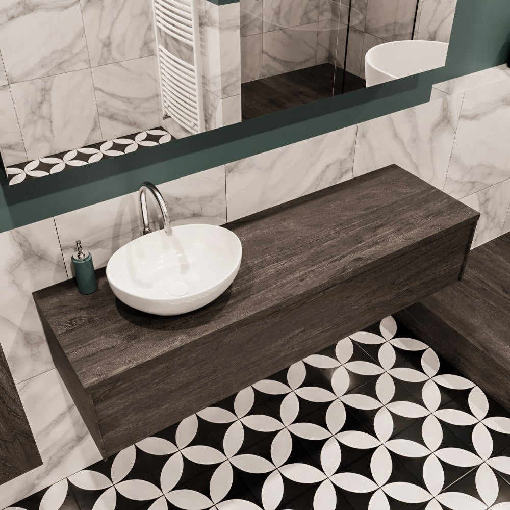 MONDIAZ LUSH 150 badmeubel dark brown 1 lades wastafel BARCO links 1 kraangat