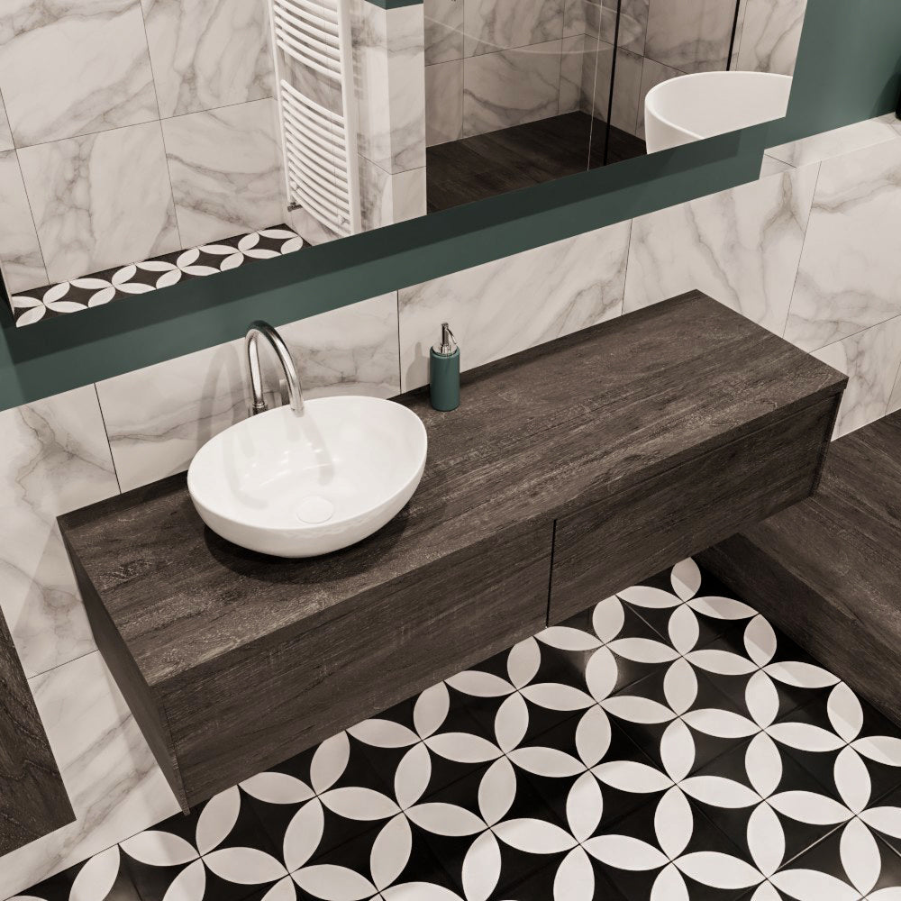 MONDIAZ LUSH 150 badmeubel dark brown 2 lades wastafel BARCO links 1 kraangat