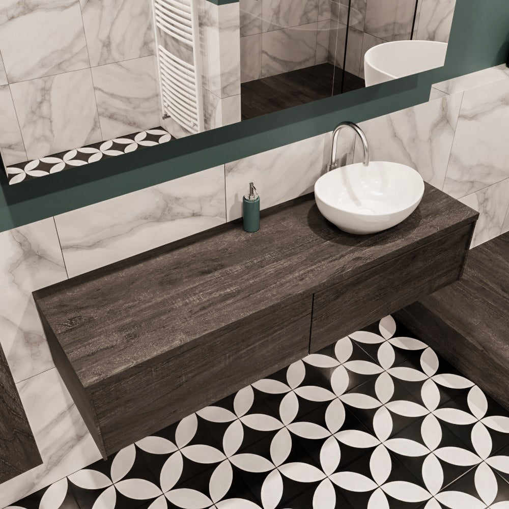 MONDIAZ LUSH 150 badmeubel dark brown 2 lades wastafel BARCO rechts 1 kraangat