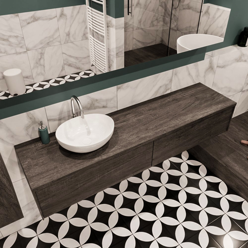 MONDIAZ LUSH 180 badmeubel dark brown 2 lades wastafel BARCO links 1 kraangat