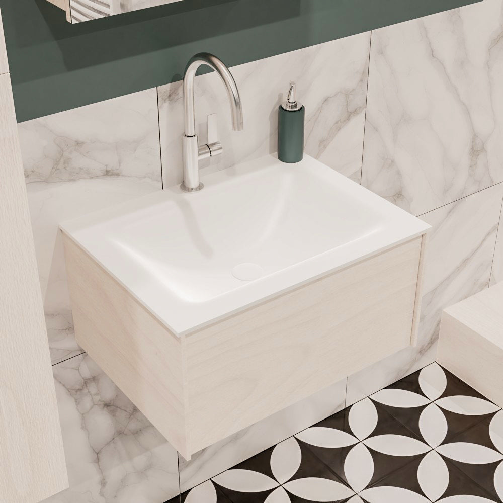 MONDIAZ LUSH 60 badmeubel underlayment 1 lade wastafel CLOUD midden 1 kraangat