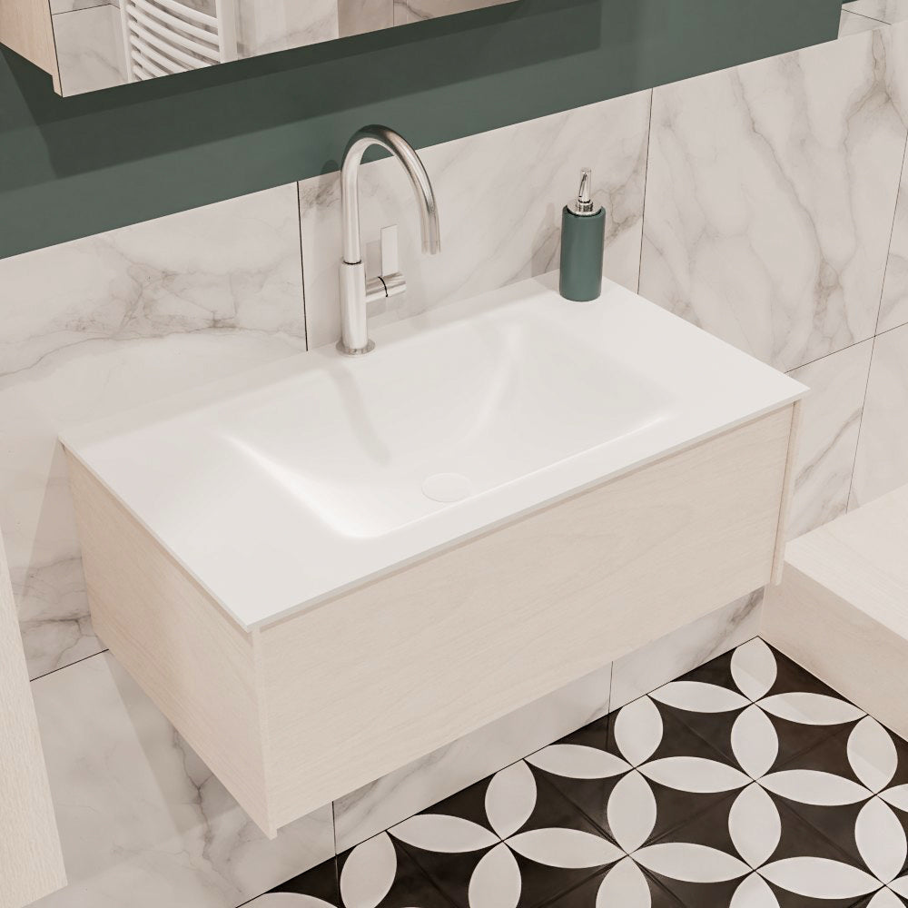 MONDIAZ LUSH 80 badmeubel underlayment 1 lade wastafel CLOUD midden 1 kraangat