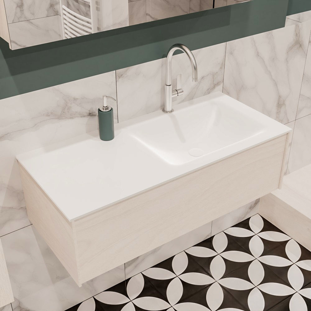 MONDIAZ LUSH 100 badmeubel underlayment 1 lade wastafel rechts 1 kraangat