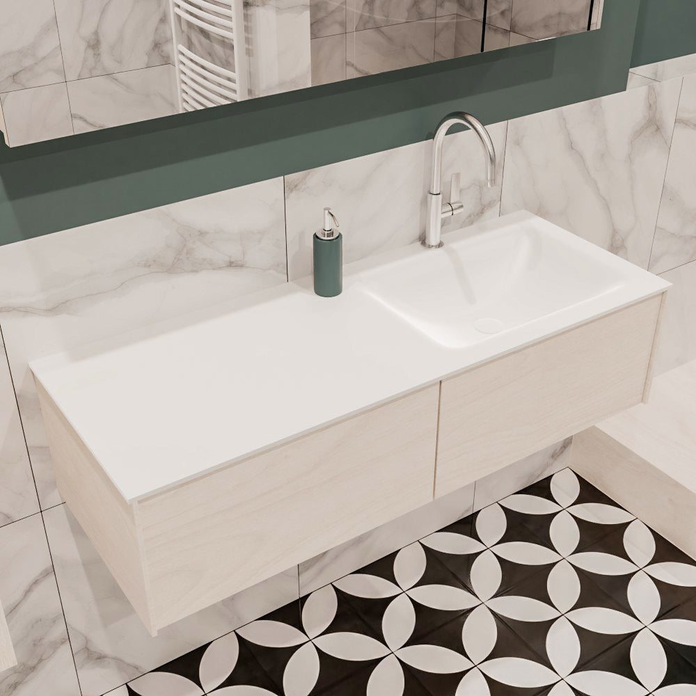 MONDIAZ LUSH 120 badmeubel underlayment 2 lades wastafel rechts 1 kraangat