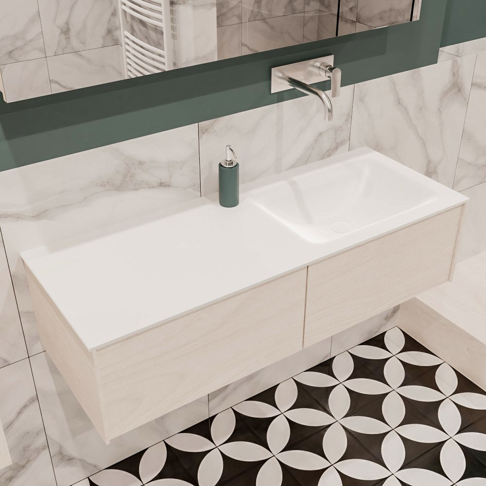 MONDIAZ LUSH 120 badmeubel underlayment 2 lades wastafel rechts geen kraangat