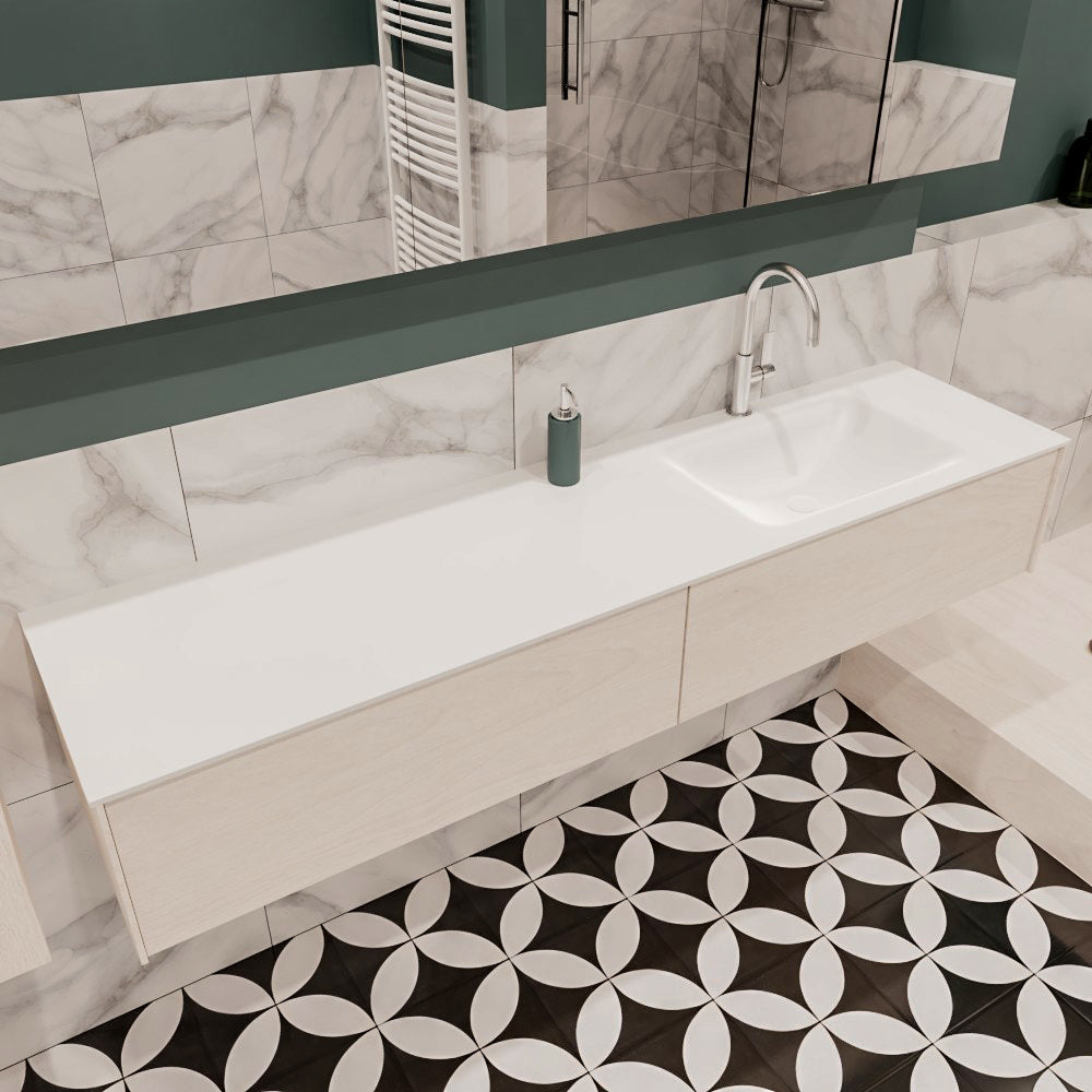 MONDIAZ LUSH 180 badmeubel underlayment 2 lades wastafel rechts 1 kraangat