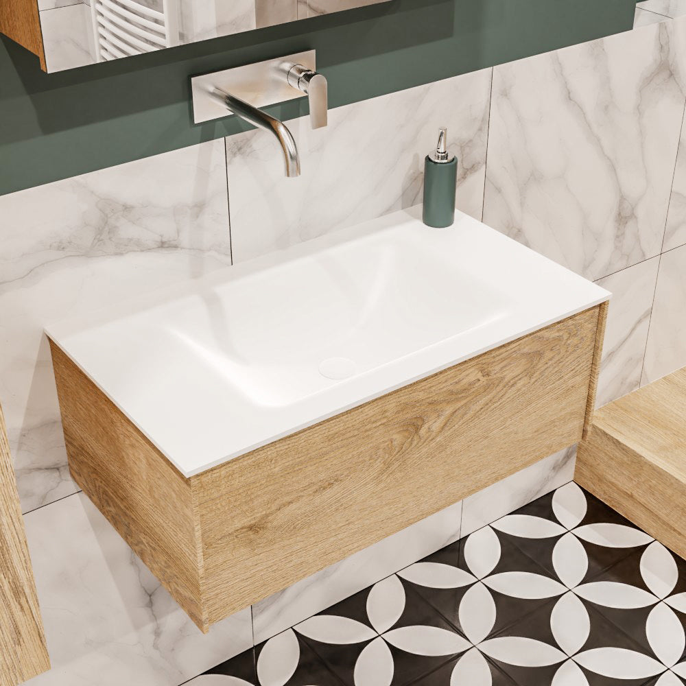 MONDIAZ LUSH 80 badmeubel washed oak 1 lade wastafel midden geen kraangat