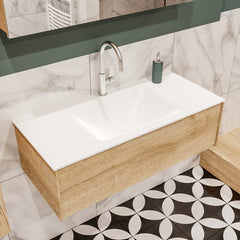 MONDIAZ LUSH 100 badmeubel washed oak 1 lade wastafel CLOUD midden 1 kraangat