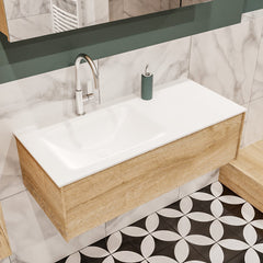 MONDIAZ LUSH 100cm badmeubel washed oak 1 lade wastafel CLOUD links 1 kraangat