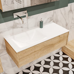 MONDIAZ LUSH 100 badmeubel washed oak 1 lade wastafel links geen kraangat