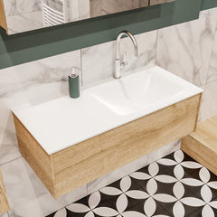 MONDIAZ LUSH 100 badmeubel washed oak 1 lade wastafel CLOUD rechts 1 kraangat