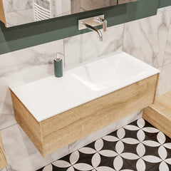 MONDIAZ LUSH 100 badmeubel washed oak 1 lade wastafel rechts geen kraangat