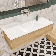 MONDIAZ LUSH 120 badmeubel washed oak 1 lade wastafel midden geen kraangat