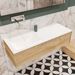 MONDIAZ LUSH 120 badmeubel washed oak 1 lade wastafel links geen kraangat