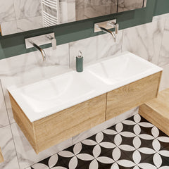 MONDIAZ LUSH 120 badmeubel washed oak 2 lades wastafel dubbel geen kraangat