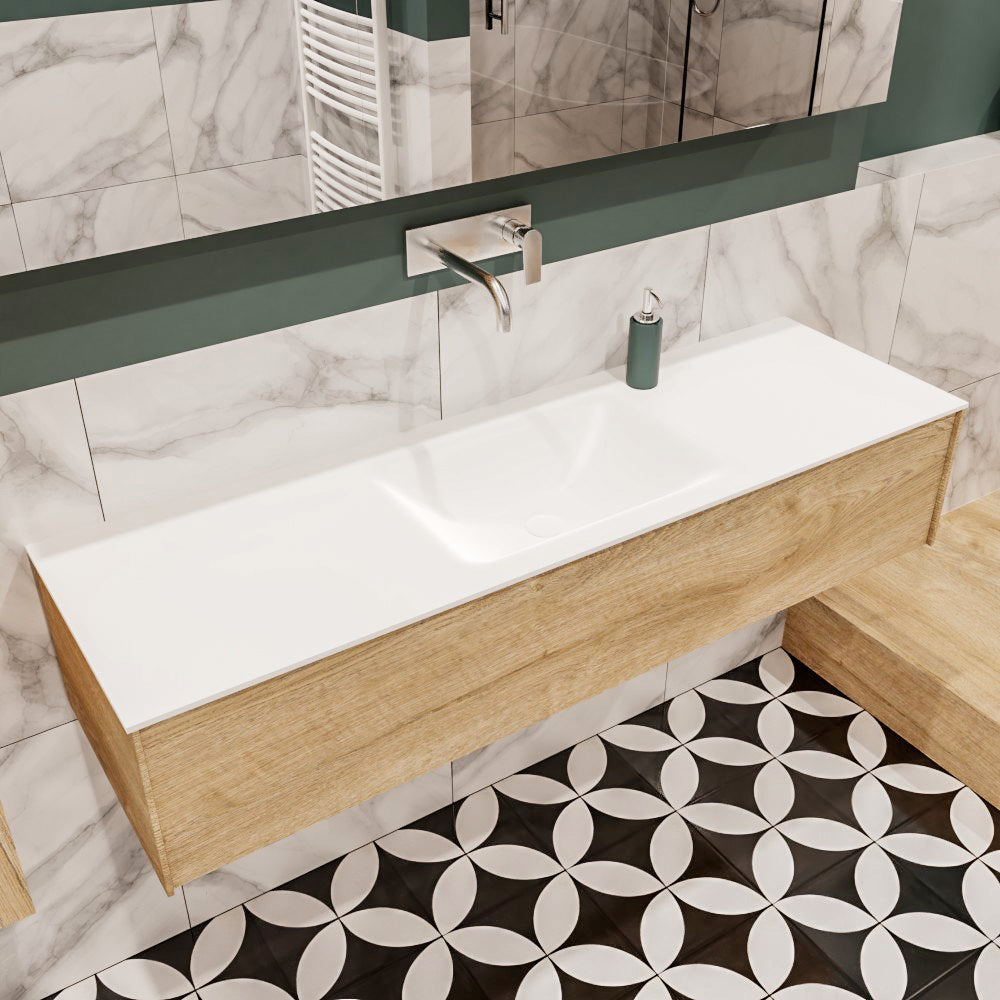 MONDIAZ LUSH 150 badmeubel washed oak 1 lade wastafel midden geen kraangat