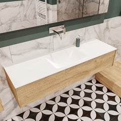 MONDIAZ LUSH 150 badmeubel washed oak 1 lade wastafel midden geen kraangat