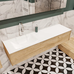 MONDIAZ LUSH 150cm badmeubel washed oak 1 lade wastafel CLOUD links 1 kraangat