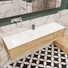 MONDIAZ LUSH 150 badmeubel washed oak 1 lade wastafel links geen kraangat