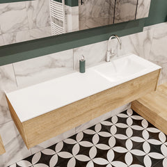 MONDIAZ LUSH 150 badmeubel washed oak 1 lade wastafel CLOUD rechts 1 kraangat