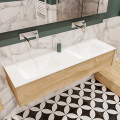 MONDIAZ LUSH 150 badmeubel washed oak 1 lade wastafel dubbel geen kraangat