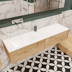 MONDIAZ LUSH 150 badmeubel washed oak 2 lades wastafel links geen kraangat