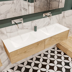 MONDIAZ LUSH 150 badmeubel washed oak 2 lades wastafel dubbel geen kraangat