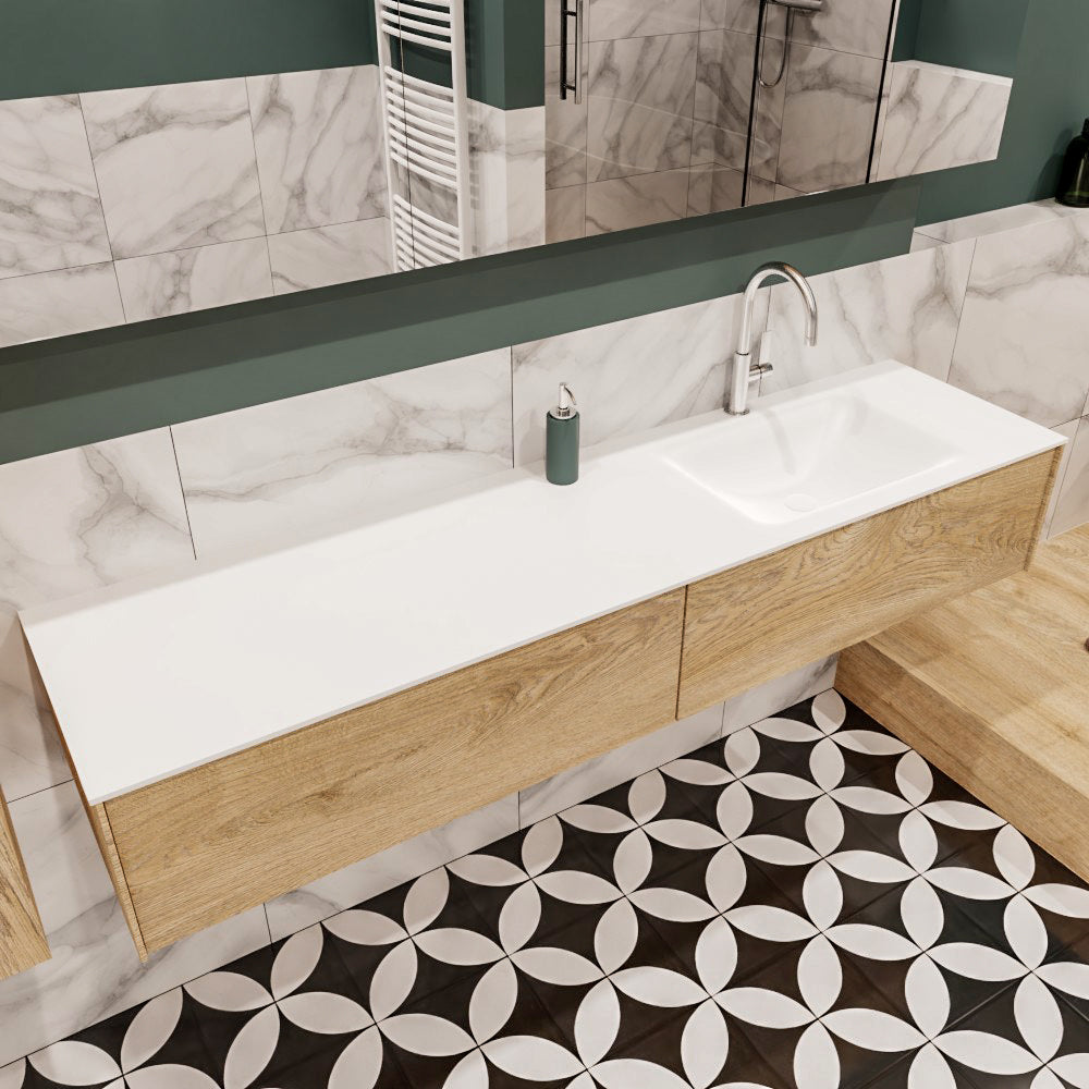 MONDIAZ LUSH 180 badmeubel washed oak 2 lades wastafel CLOUD rechts 1 kraangat