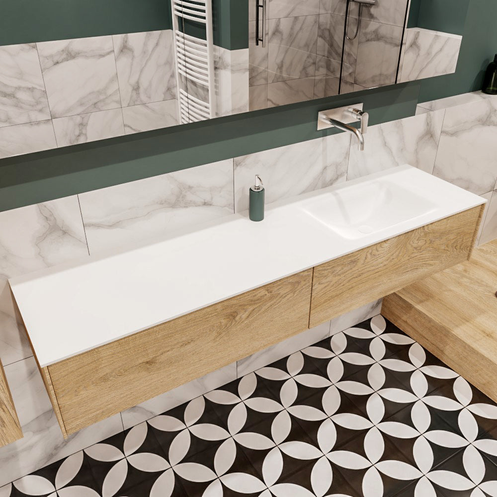 MONDIAZ LUSH 180 badmeubel washed oak 2 lades wastafel rechts geen kraangat