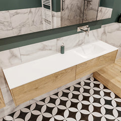 MONDIAZ LUSH 180 badmeubel washed oak 2 lades wastafel rechts geen kraangat