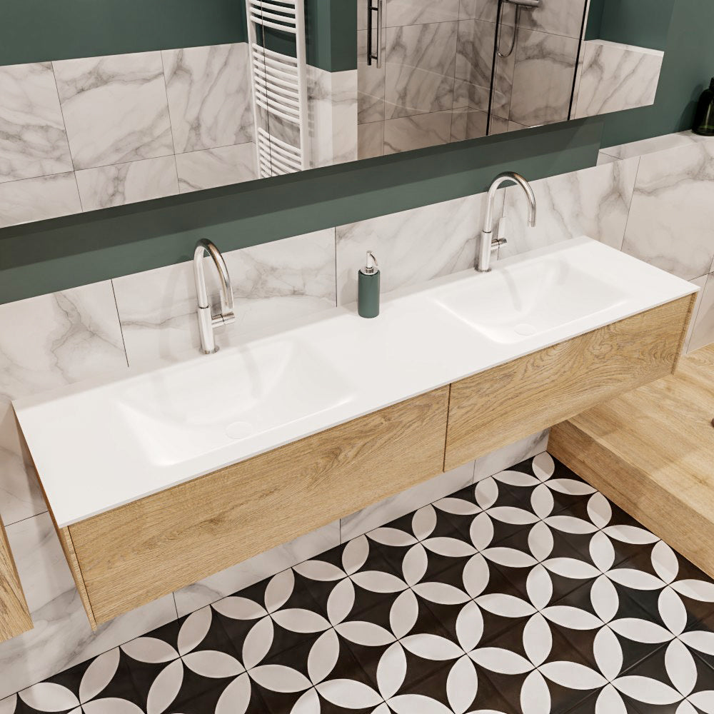 MONDIAZ LUSH 180 badmeubel washed oak 2 lades wastafel dubbel 2 kraangaten