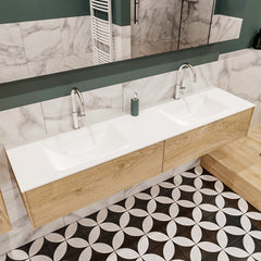 MONDIAZ LUSH 180 badmeubel washed oak 2 lades wastafel dubbel 2 kraangaten