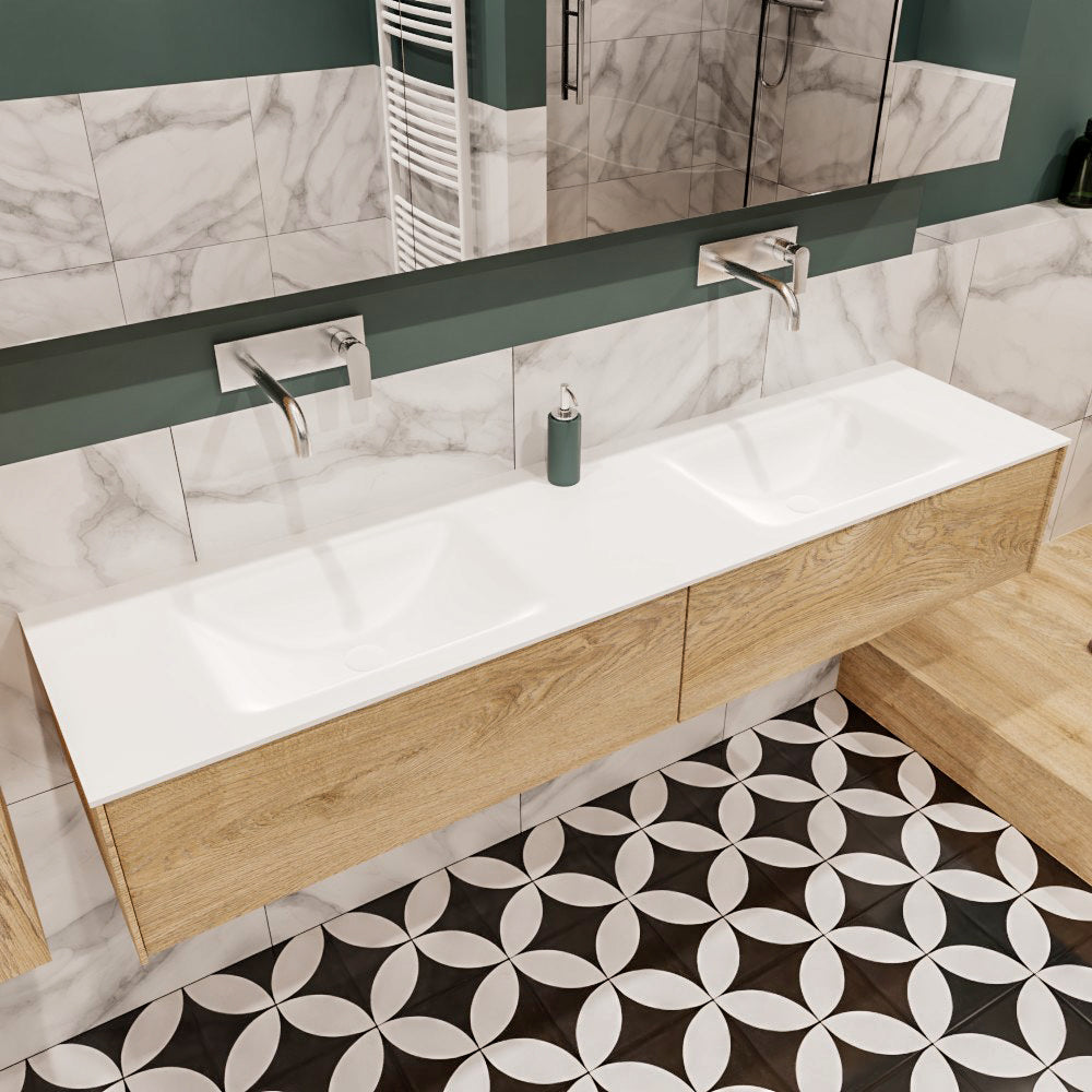 MONDIAZ LUSH 180 badmeubel washed oak 2 lades wastafel dubbel geen kraangat