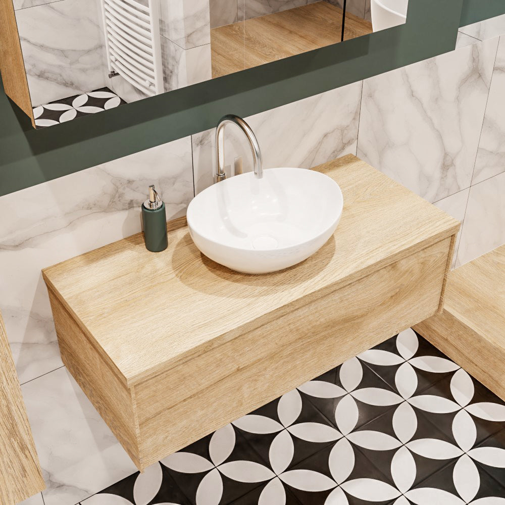 MONDIAZ LUSH 100 badmeubel washed oak 1 lades wastafel BARCO midden 1 kraangat