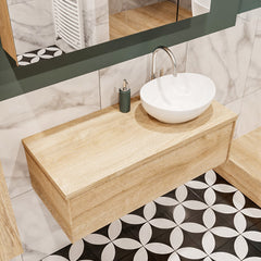 MONDIAZ LUSH 100 badmeubel washed oak 1 lades wastafel BARCO rechts 1 kraangat