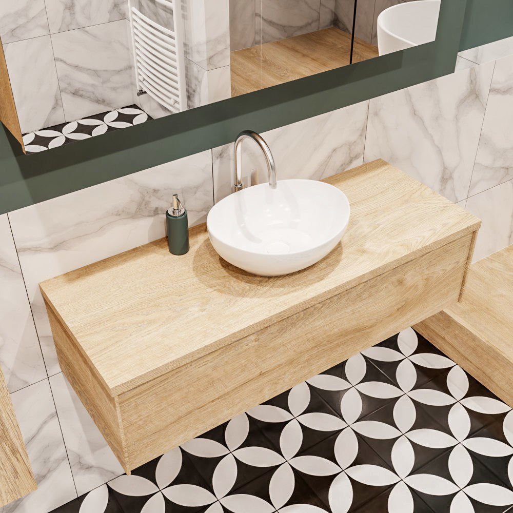 MONDIAZ LUSH 120 badmeubel washed oak 1 lades wastafel BARCO midden 1 kraangat