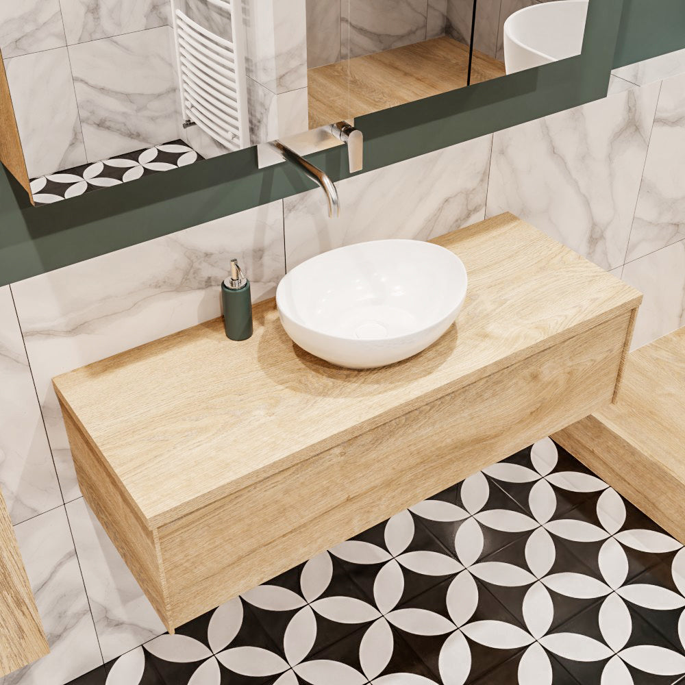 MONDIAZ LUSH 120 badmeubel washed oak 1 lades BARCO midden geen kraangat