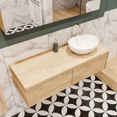 MONDIAZ LUSH 120 badmeubel washed oak 2 lades wastafel BARCO rechts 1 kraangat