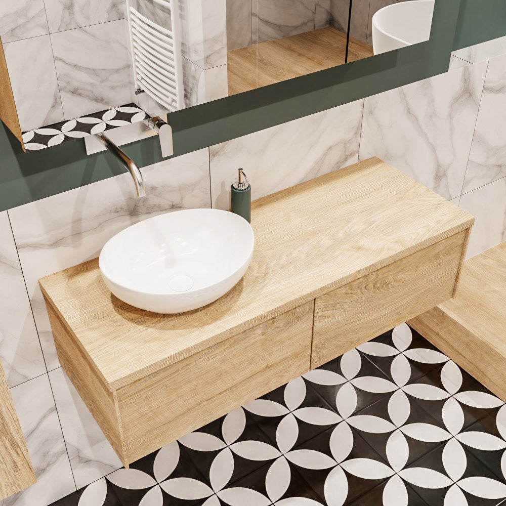 MONDIAZ LUSH 120 badmeubel washed oak 2 lades BARCO links geen kraangat