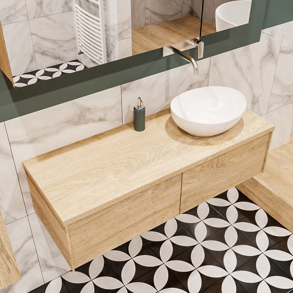 MONDIAZ LUSH 120 badmeubel washed oak 2 lades BARCO rechts geen kraangat