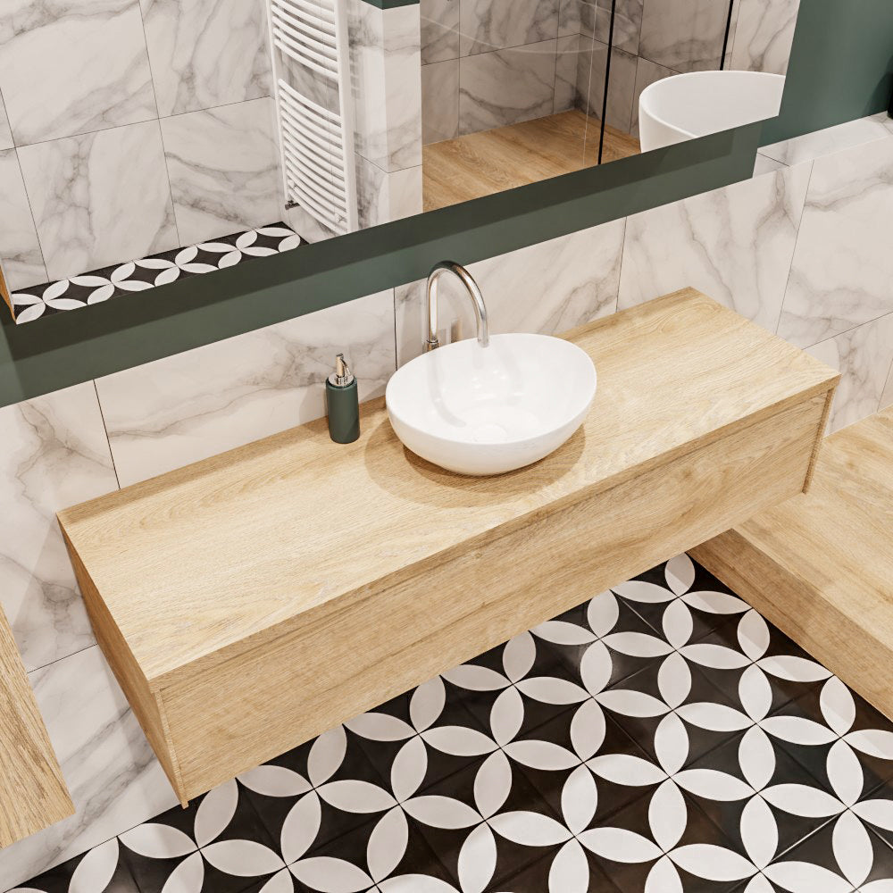 MONDIAZ LUSH 150 badmeubel washed oak 1 lades wastafel BARCO midden 1 kraangat