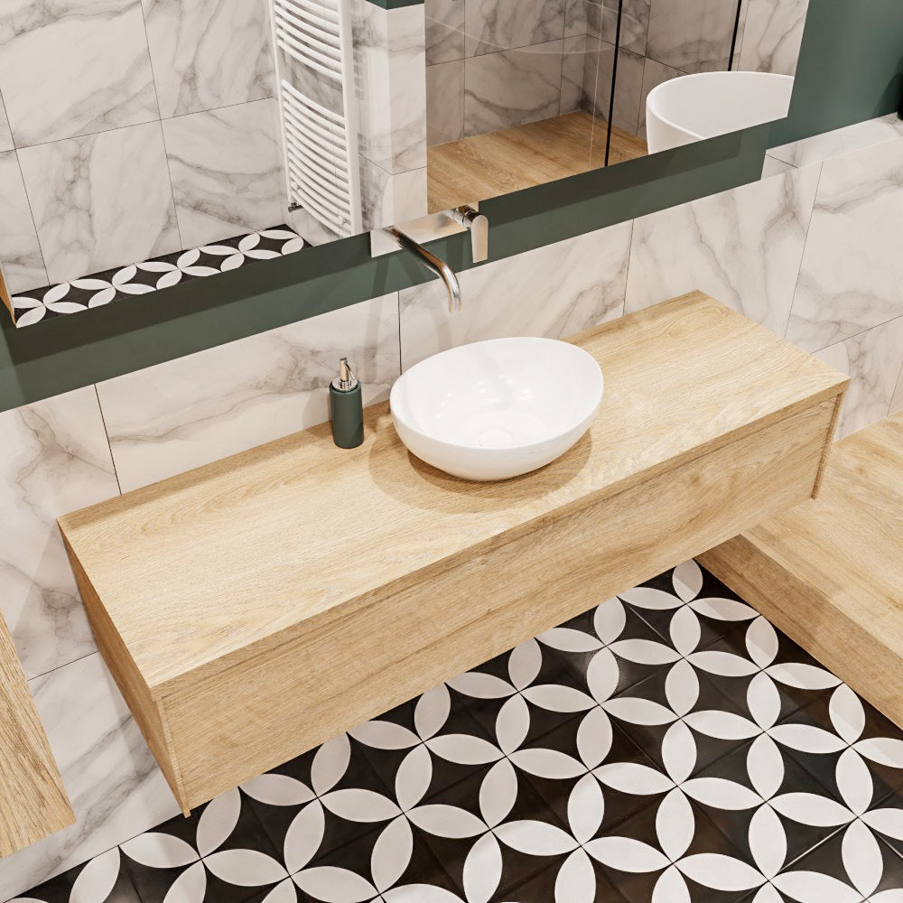 MONDIAZ LUSH 150 badmeubel washed oak 1 lades BARCO midden geen kraangat