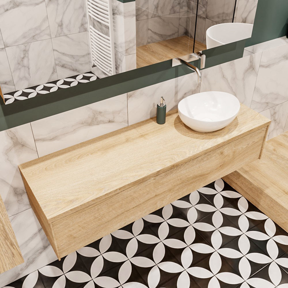 MONDIAZ LUSH 150 badmeubel washed oak 1 lades BARCO rechts geen kraangat