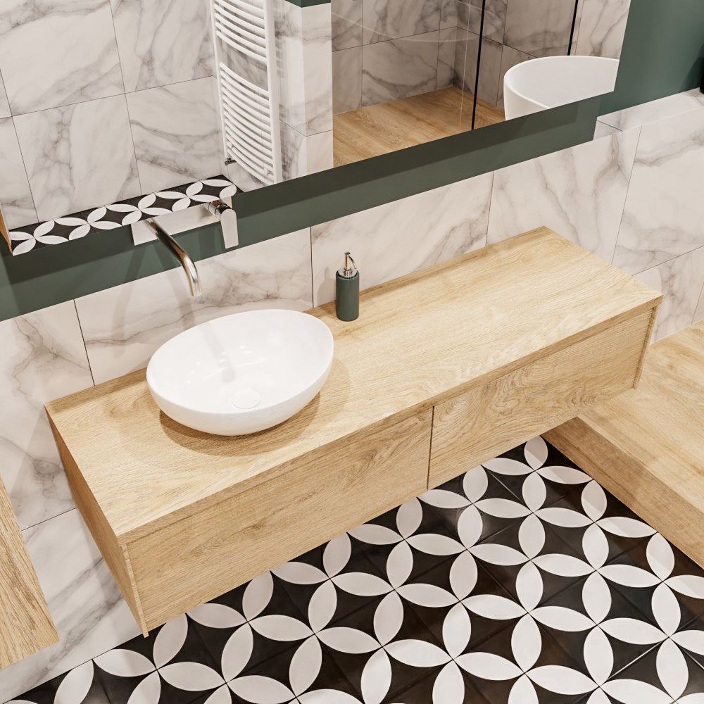 MONDIAZ LUSH 150 badmeubel washed oak 2 lades BARCO links geen kraangat