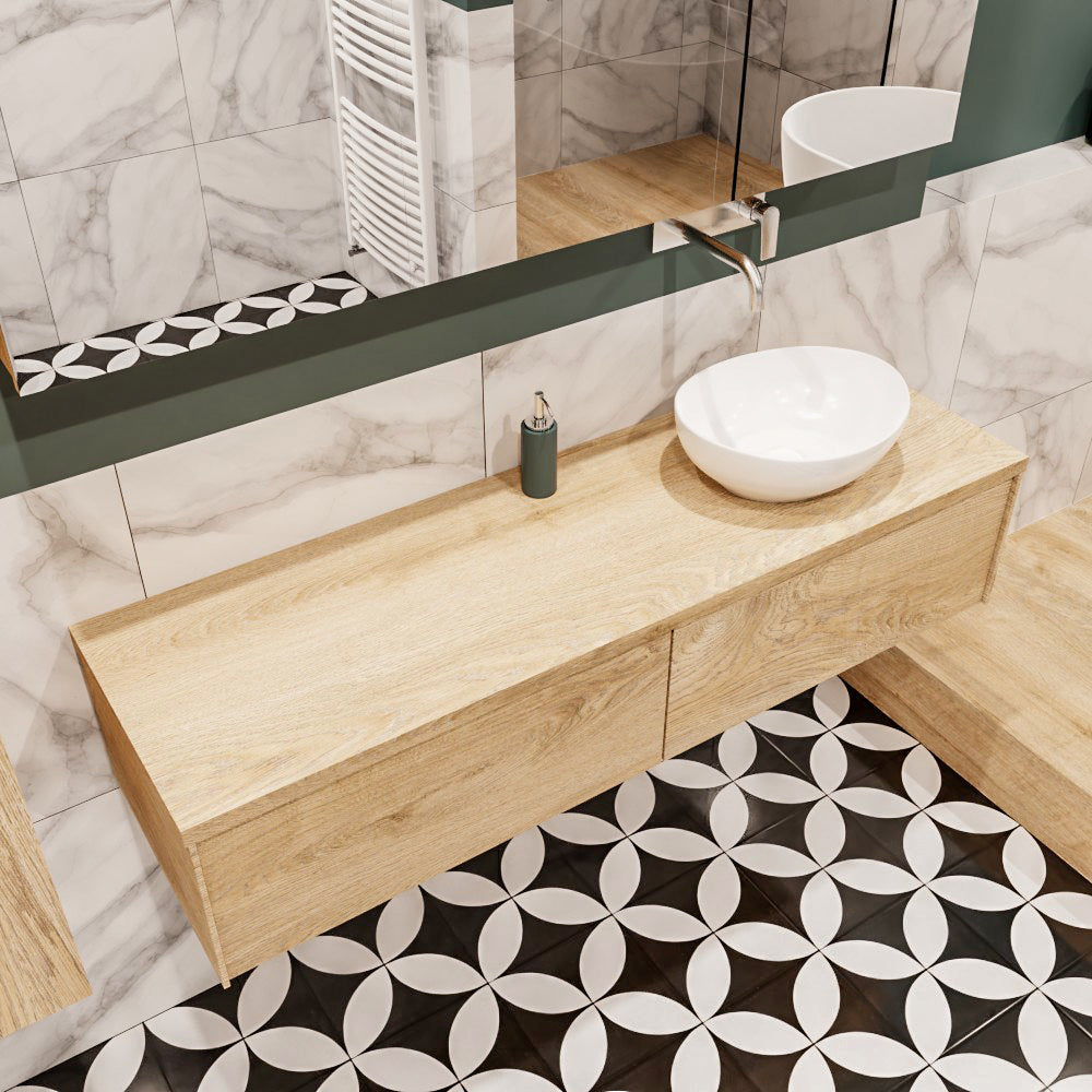 MONDIAZ LUSH 150 badmeubel washed oak 2 lades BARCO rechts geen kraangat